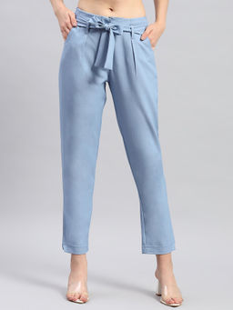 Monte Carlo - Womens Blue Solid Regular Fit Trousers