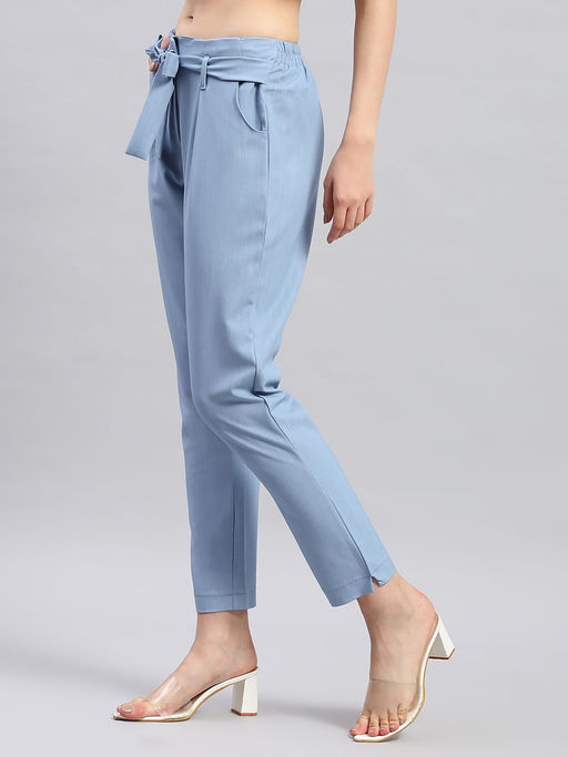 Buy Monte Carlo Womens Blue Solid Regular Fit Trousers Online