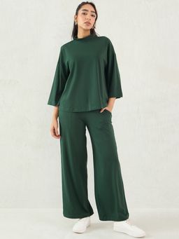 Femmella - Forest Green Cotton Knit Turtle Neck Co-Ord (Set of 2)