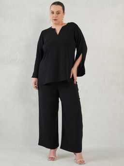 Femmella - Black Slit Detail Co-Ord (Set of 2)