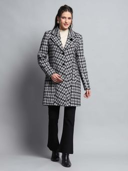 Monte Carlo - Women Check Black/White Notch Lapel Full Sleeve Coat