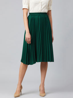 RARE - Women Casual Green Colour Solid A-line Skirt