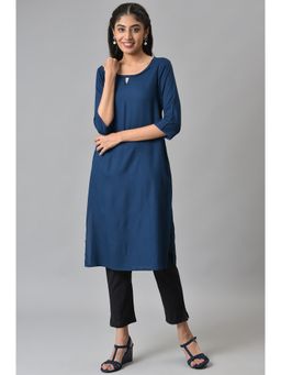 Aurelia - Blue Rayon Kurta with Lace Detail