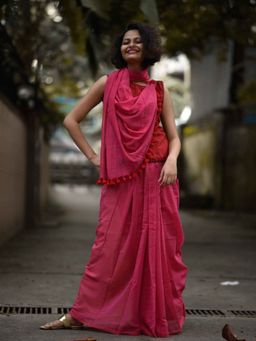 Suta - Pink Solid Pure Cotton Saree without Blouse