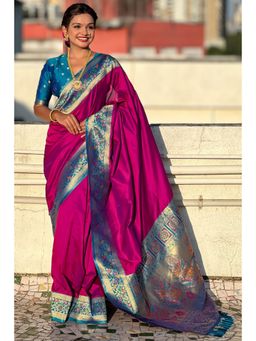 SGF11 - Women Pink Kanjeevaram Floral Saree with Unstitched Blouse