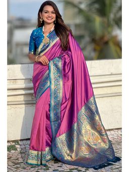 SGF11 - Women Pink Kanjeevaram Floral Saree with Unstitched Blouse