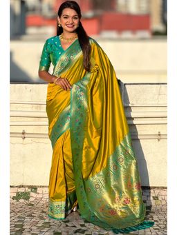 SGF11 - Women Green Kanjeevaram Floral Saree with Unstitched Blouse