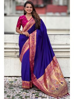 SGF11 - Women Purple Kanjeevaram Floral Saree with Unstitched Blouse