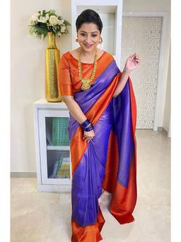 Anjaneya Sarees - Women Blue Banarasi Abstract Saree with Unstitched Blouse