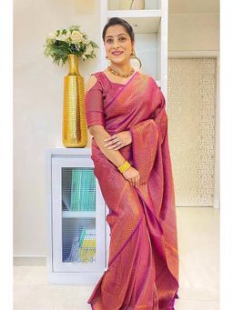 Anjaneya Sarees - Women Purple Banarasi Abstract Saree with Unstitched Blouse