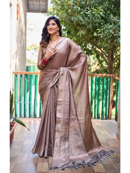 Suha - Women Copper Silk Blend Woven Saree with Unstitched Blouse