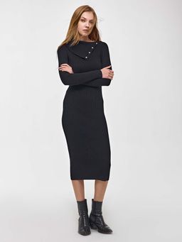 Cover Story - Black Midi Dress with Wrap Neck