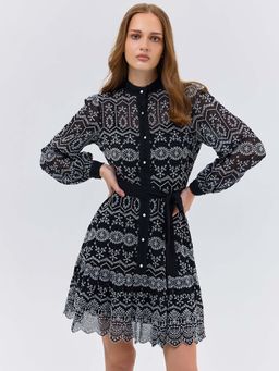 Cover Story - Black Flared Shiffli Dress