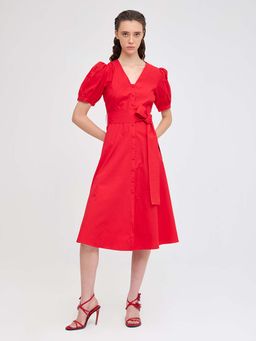 Cover Story - Red Tiered Midi Dress with Belt (Set of 2)