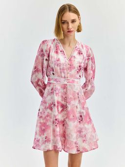 Cover Story - Pink Floral Fit and Flare Dress
