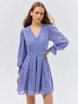 Cover Story - Blue Embroidered Flared Mini Dress