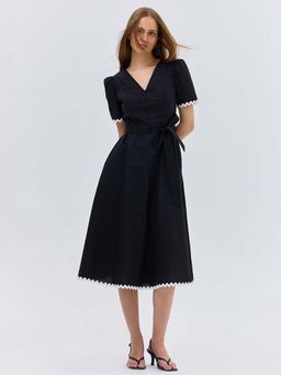 Cover Story - Black Poplin Flared Dress with Belt