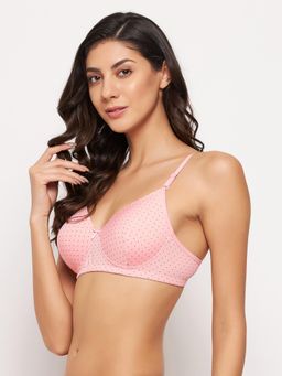Clovia - Polyamide Printed Padded Full Cup Wire Free T-Shirt Bra - Pink