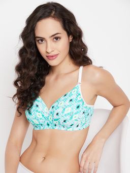 Clovia - Polyamide Printed Padded Full Cup Wire Free T-Shirt Bra - Teal