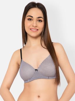 Clovia - Polyamide Stripes Padded Full Cup Wire Free T-Shirt Bra - Brown
