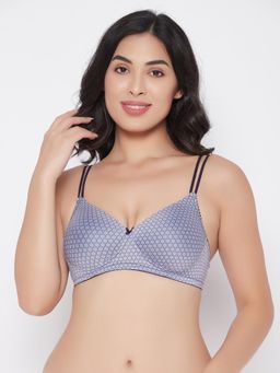 Clovia - Polyamide Geometric Padded Full Cup Wire Free T-Shirt Bra - Purple