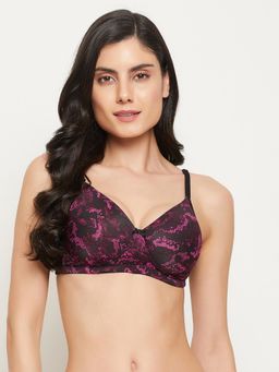 Clovia - Polyamide Self Design Padded Full Cup Wire Free T-Shirt Bra - Black