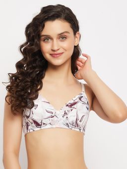 Clovia - Polyamide Printed Padded Full Cup Wire Free T-Shirt Bra - White