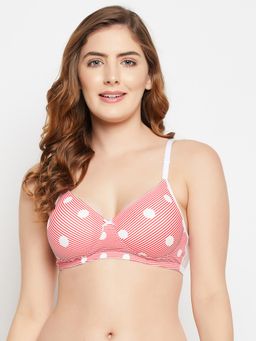 Clovia - Polyamide Stripes Padded Full Cup Wire Free T-Shirt Bra - Red