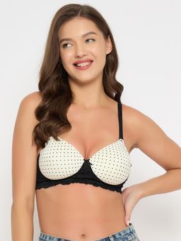 Clovia - Polyamide Polka Dots Padded Full Cup Wire Free T-Shirt Bra - White