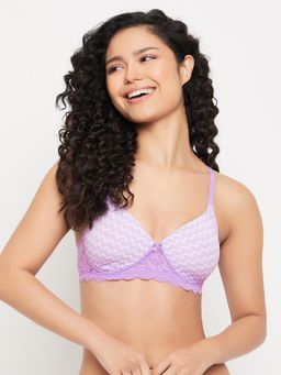 Clovia - Polyamide Printed Padded Full Cup Wire Free T-Shirt Bra - Purple