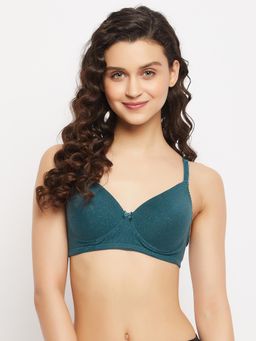 Clovia - Cotton Solid Padded Full Cup Wire Free T-Shirt Bra - Teal