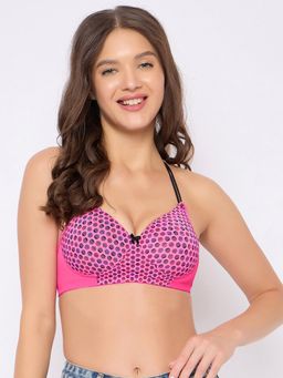 Clovia - Polyamide Polka Dots Padded Full Cup Wire Free T-Shirt Bra - Pink