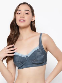 Clovia - Polyamide Geometric Non-Padded Full Cup Wire Free Full Figure Bra - Blue