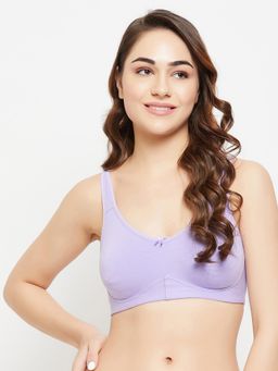Clovia - Cotton Solid Non-Padded Full Cup Wire Free T-Shirt Bra - Purple