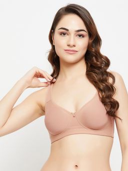 Clovia - Cotton Solid Non-Padded Full Cup Wire Free T-Shirt Bra - Beige
