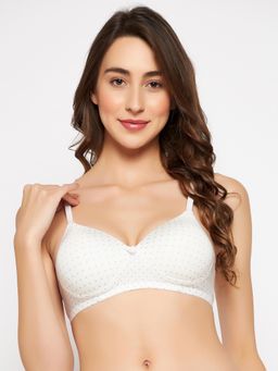 Clovia - Polyamide Polka Dots Padded Full Cup Wire Free T-Shirt Bra - White