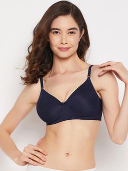 Clovia - Powernet Solid Padded Full Cup Wire Free T-Shirt Bra - Navy Blue