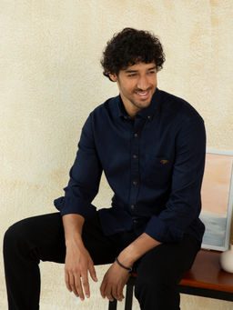 Andamen - Regular Fit Cinder Indigo Casual Slim Shirt