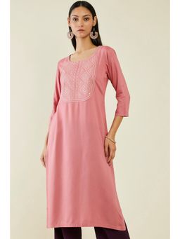 Soch - Women Pink Rayon Mirror Work Kurta