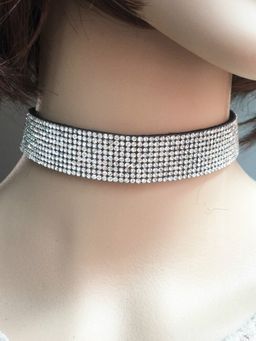 Yellow Chimes - White and Black Crystal Studded Choker Necklace