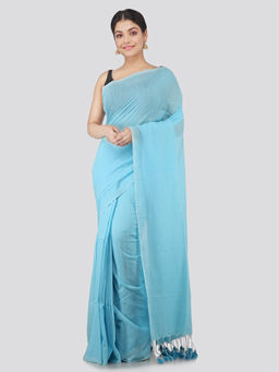 PinkLoom - Womens Cotton Saree with Unstitched Blouse-Blue