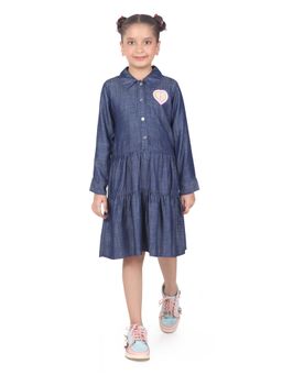 TINY GIRL - Barbie Characters Printed Full Sleeves Dress- Navy Blue