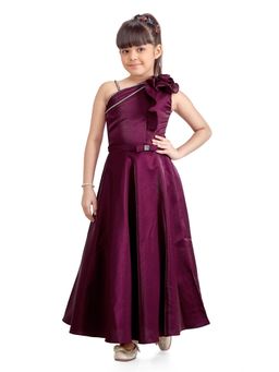 TINY GIRL - Solid One Shoulder Diamond Detailed Gown- Wine