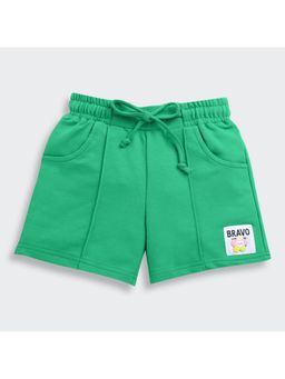 TINY GIRL - Solid Cotton Shorts Detailed with Bravo Patch- Green
