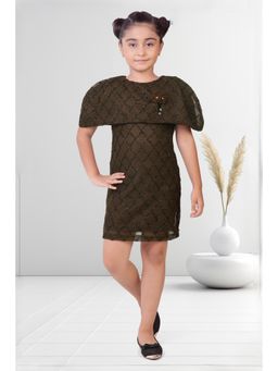 TINY GIRL - Self Textured Half Sleeves Brooch Detailed Mini Dress