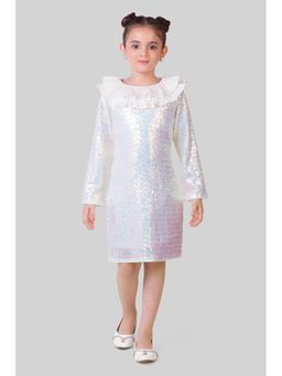 TINY GIRL - Sequence Detailed Full Slevees Dress Detailed with Neck Frill- Off White
