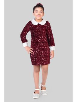 TINY GIRL - Sequence Detailed Full Slevees Mini Dress - Maroon