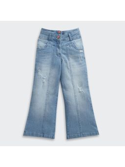 TINY GIRL - Solid Denim Full Length Distressed Jeans- Light Blue