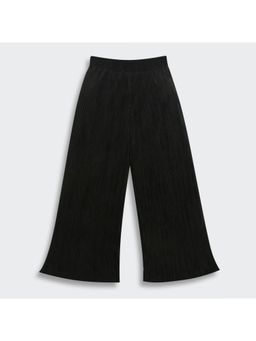 TINY GIRL - Pleated Fabric Solid Full Length Palazzo- Black