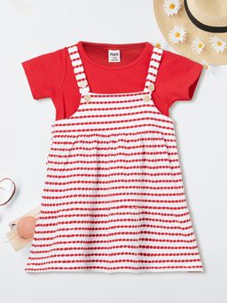 max - Girls Striped Dungaree Dress with T-shirt